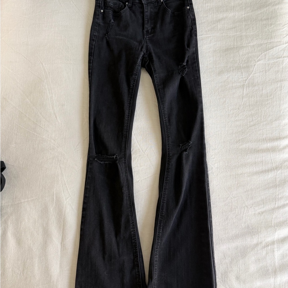 Black Women's Flared Distressed Jeans